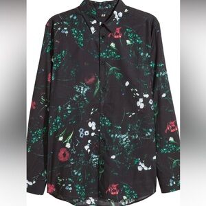 H&M Black Slim Fit Floral Men's Shirt